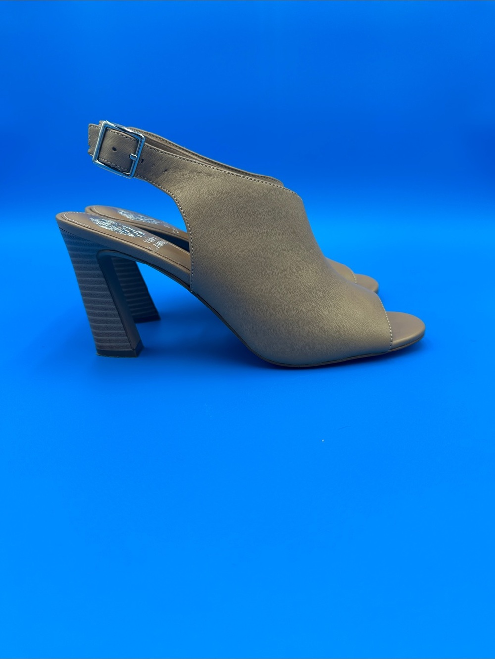 Vince Camuto Leather Slingback Heels Women’s Size 9 Taupe Open Toe Block Heels